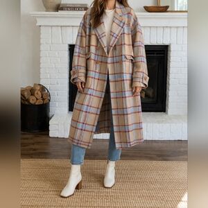 Boho Plaid 3/4 Coat | Cotton Blend NON-Wool | Oversized Vintage Style | M